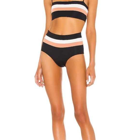 NWT L*space Rebel Stripe Bikini Top in Black, Cream & Chestnut XS - Picture 4 of 7